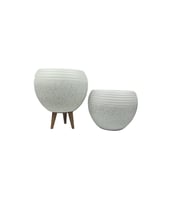 Bitki Tasarımı Beyaz Granit Küp Saksı Saksılık Salon Çiçeklik İkili Set (3 Ayaklı-Ayaksız)