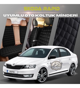 Skoda Rapid Siyah Renk Tay Tüyü Cepli & Terletmez Sırtlı Oto Koltuk Minder Seti - Koltuk Koruma Kılıfı (ÖN & ARKA TAM SET)