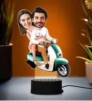 Doğum Günü Hediyesi,Sevgiliye Hediye, Kişiye Özel Fotoğraflı  Motorcu Çift 2 Karikatür 3D Led Lamba (Beyaz)
