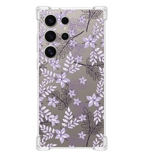 PrintiFy S24 Ultra Uyumlu Köşe Korumalı Floral Lila Tasarımlı Şeffaf Silikon Kılıf