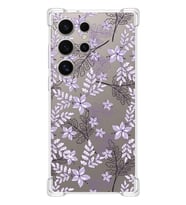PrintiFy S24 Ultra Uyumlu Köşe Korumalı Floral Lila Tasarımlı Şeffaf Silikon Kılıf