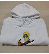 Nakışlı anime nike logolu sweatshirt (Beyaz)