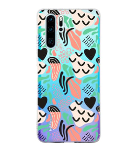 Huawei P30 Pro ile Uyumlu 1mm Kapak Memphis Desen Tasarımlı Şeffaf Silikon Kılıf