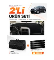 e-biz SSANGYONG NOMAD (2005-2012) Uyumlu Torpido Örtüsü + Deri Bagaj Çantası Seti - Siyah - SS001