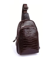 KANGAROO KINGDOM Hakiki Deri Kroko Siyah Unisex Body Bag Sırt Çantası 8155-CS (Kahverengi)