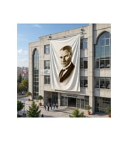 Kravatlı Takım Elbiseli Gazi Mustafa Kemal Atatürk Poster Bayrak Raşel Kumaş 6x9 metre ATA31