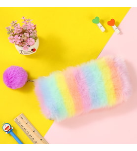 Peluş Kalem Kutusu Okula Hazırlık Kalem Çantası Soft Renkli Peluş Kalemlik