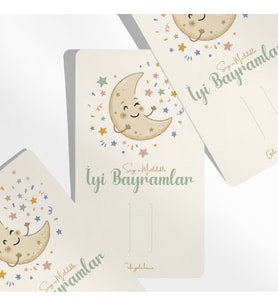 12’li 8,5x15 cm Ay Yıldız Temalı Bayram Harçlık ve Para Kartı – Çocuklar İçin Ramazan & Kurban