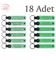 Yeşil & Fıstık Yeşili, Akraba Yemeklerine Küçük Armağan, 18’li Set, Kişisel Mesajlı Deri Anahtarlık