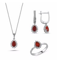 Beyaz Altın Mini Set Damla 3lü Takım (Çok Renkli)