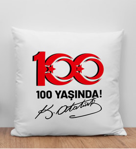 BK Gift 29 Ekim Tasarımlı Beyaz Kırlent Yastık-4, 29 Ekim Hediyesi, Trend Yastık, 100.Yıl Hediyesi