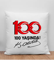 BK Gift 29 Ekim Tasarımlı Beyaz Kırlent Yastık-4, 29 Ekim Hediyesi, Trend Yastık, 100.Yıl Hediyesi