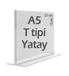 A5 T-Tipi Yatay Şeffaf   Föylük Menü Broşür Etiket Fotoğraflık Albüm Stand Sehpa (Krem)