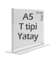 A5 T-Tipi Yatay Şeffaf   Föylük Menü Broşür Etiket Fotoğraflık Albüm Stand Sehpa (Krem)