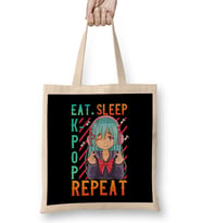 Cute Eat Sleep K-Pop Repeat Kawaii Anime Girl Kpop Bez Çanta Uzun Saplı