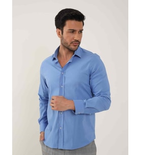Dufy Koyu Mavi Erkek Slim Fit Düz Klasik Yaka Uzun Kol  Gömlek - 92103 (K.Mavi)