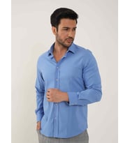 Dufy Koyu Mavi Erkek Slim Fit Düz Klasik Yaka Uzun Kol  Gömlek - 92103 (K.Mavi)
