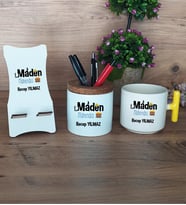 Maden Mühendisi Hediye Sepeti Kupa Bardak T Kulplu, Kalemlik ve Ahşap Telefon Standı Mühendisler Günü Hediyesi (Model 5)