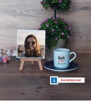 Diyaliz Teknisyeni Fotoğraflı Dekoratif Taş, Ahşap Altlıklı Türk Kahvesi Fincanı Hediye Diyaliz Teknisyenine Hediye (Model 4)