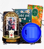 İsimli Fotoğraflı ve Işıklı Fanus & Mavi Kahve Fincanı  Kişiye Özel Premium Set (Model 5)