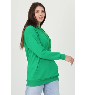 Kadın Yeşil Kapüşonlu Kanguru Cepli Üç Iplik Sweatshirt Fvr002