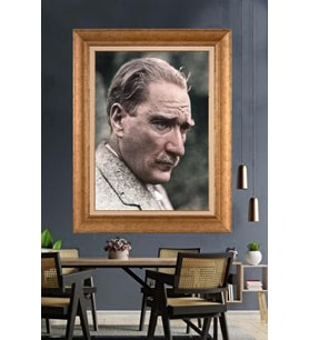 Altın Varaklı Çerçeveli Paspartulu Atatürk Tablo DC1280 (Gold)