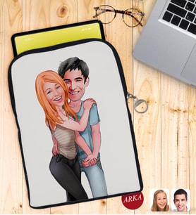 BK Gift Kişiye Özel Sevgililer Karikatürlü Taşınabilir Koruyucu Tablet Kılıfı & Organizer Çanta - Siyah-85