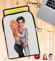 BK Gift Kişiye Özel Sevgililer Karikatürlü Taşınabilir Koruyucu Tablet Kılıfı & Organizer Çanta - Siyah-85