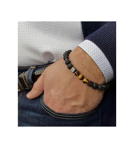 Unisex - Kaplan Gözü, Lav Ve Hematit Taş Detaylı Çok Şık Doğal Taş Bileklik  Handmade