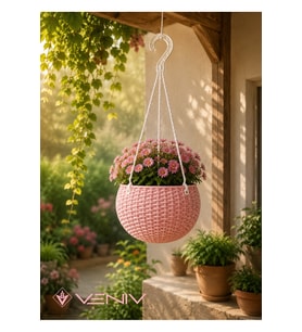 Rattan Desenli Askılı Saksı 2 Litre – Alt Tablalı Dekoratif Saksı