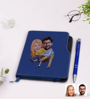 BK Gift Kişiye Özel Sevgililer Karikatürlü Lacivert Termo Deri Defter Kalem Seti-102