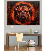 Ateşli Bulldog Köpek Sanatsal Portre Dekoratif Kanvas - Mdf Ahşap Tablo