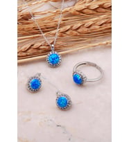 Opal Taşlı Gümüş Üçlü Set 2427 (Mavi)