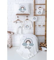 Pia Baby Premium Kişiye Özel İsimli %100 Pamuk Kız Bebek Hediye Zıbın Seti 5027-02 (Ekru)