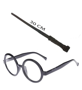 Harry Potter Asası 30 cm ve Siyah Çerçeveli Harry Potter Gözlüğü Seti