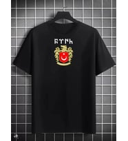 Unisex Bisiklet Yaka Baskılı Oversize T-Shirt - Siyah