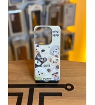 Redmi Note 14 Uyumlu Özel Tasarım Sevimli Figürlü Deri Dokulu Telefon Kılıfı (Krem)