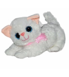 Miyavlayan Sesli Peluş Kedi 35cm (Beyaz)