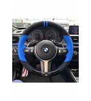 BMW Gran Turismo Dikme Direksiyon Kılıfı Delikli Deri Parlak Siyah Mavi Detay Çift Yüzük ve Dikiş 2013-2017