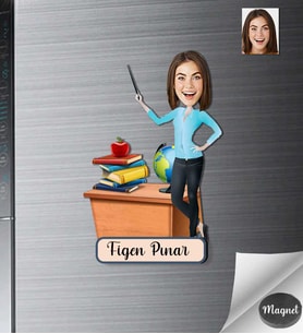 Kişiye Özel Öğretmen Kadın Ahşap Magnet -13