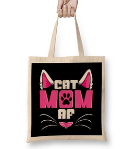 Funny Cat Mom AF Crazy Cat Lady Meme Bez Çanta Uzun Saplı