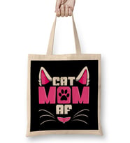 Funny Cat Mom AF Crazy Cat Lady Meme Bez Çanta Uzun Saplı