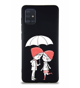 Samsung Galaxy A51 Soft Premier Kapak Aşk Tasarımlı Silikon Kılıf - Siyah (Şeffaf)