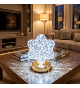 Çiçek Model Kristal LED Masa Lambası – Dokunmatik, 3 Renk Işık Modlu, Şarjlı Mini Dekoratif Gece Lambası