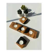 Ahşap Mumluk - Epoksi Ahşap Mumluk - Siyah Epoksi Mumluk- Zeytin Ağacı Ahşap Mumluk 3'lü Set
