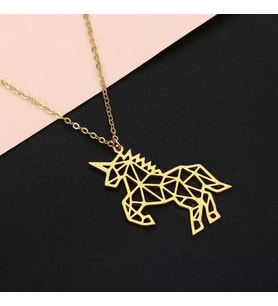 Altın Kaplama Origami Unicorn Gümüş Kolye