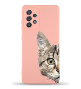 Samsung Galaxy A13 Uyumlu Lansman Kılıf Catface Tasarımlı İçi Kadife Kapak-Pembe (Şeffaf)