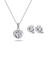 925 Ayar Zirkon Taşlı Kalp Kadın Gümüş Kolye Küpe Seti