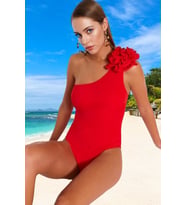Tek Omuz Mayo Plaj Ve Havuz İçin Banyo Kıyafeti Yaz Koleksiyonu Mayosu Swimsuit (Koyu Kırmızı)