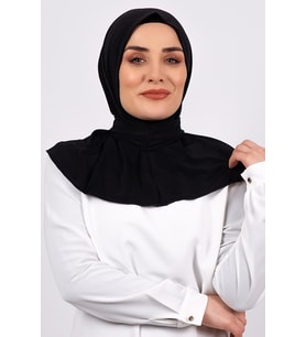 Siyah Pratik Hazır Geçmeli Tesettür Eşarp Sandy Kumaş Arkadan Çıtçıtlı 2101_01